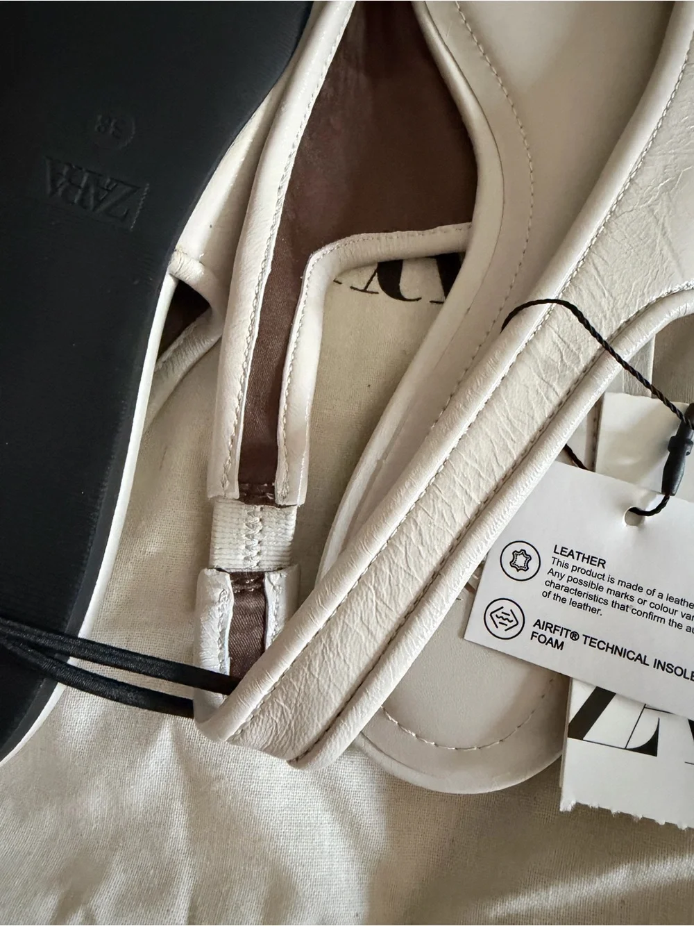 NWT* Zara Cream Grey Slingback Rounded-Toe Ballet Flats